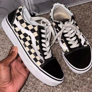 Vans Classic Black and Cream Checkered Shoes